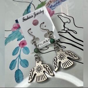 Stainless Steel Thunderbird & Turquoise Earrings NWT